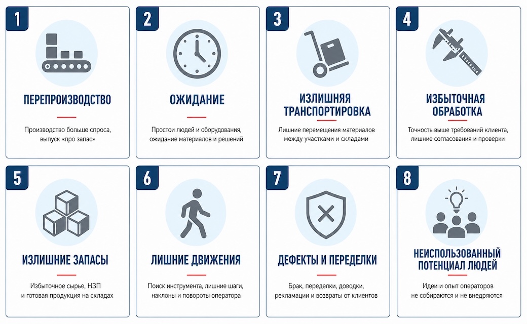 8 видов потерь в бережливом производстве